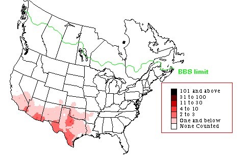 Roadrunner habitat in the United States from the Breeding Bird Survey. USGS map