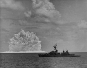 The USS Agerholm fires a nuclear-tipped torpedo from a rocket launcher in  1962. Fifteen years later I would ride this beaut