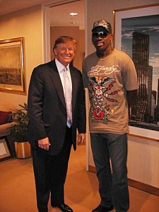 The Donald a.k.a. The Trum-pet-teer with his Secretary of State or ambassador to North Korea, the Hon. Dennis Rodman. OpenSports.com photo/Creative Commons