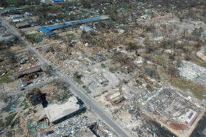 This picture taken after Hurricane Katrina in Long Beach, Miss., shows the destruction. The street, Jeff Davis Ave., is at the bottom of the picture is about two football fields away from the Gulf of Mexico. About 25 years before I would go to see my friend Christine who worked about 3/10 of a mile on US 90 at the Waffle House. Time flies like a hurricane. FEMA picture